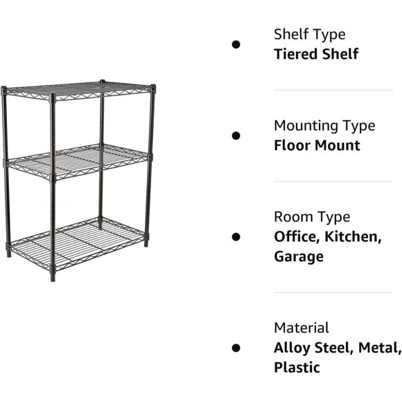 New 3-Shelf Adjustable Steel Wire Rack Heavy Shelving Organizer for Kitchen - Picture 9 of 11